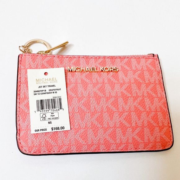 Michael Kors Jet Set Travel Small Coin Pouch ID Key Holder Wallet MK Grapefruit - Picture 8 of 11